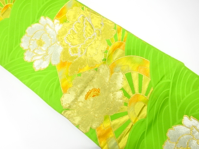 JAPANESE KIMONO / ANTIQUE FUKURO OBI / SILK / WOVEN WHEEL ON WAVES